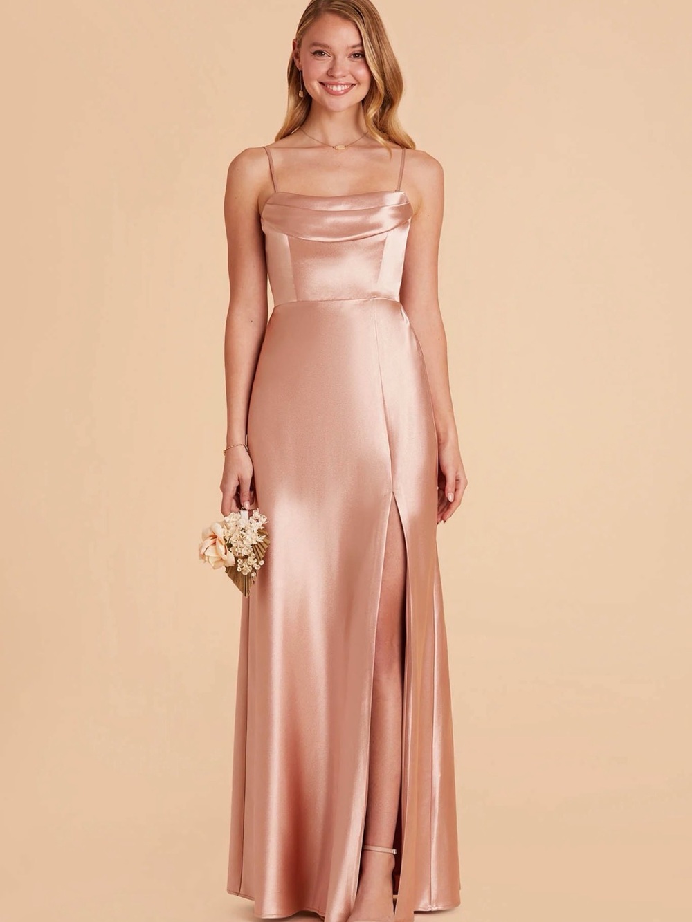 Birdy Grey Mia Shiny Satin Maxi Dress in Rose Gold